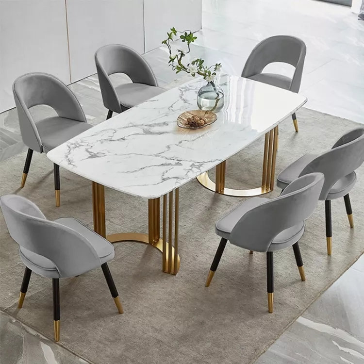 现代海马 轻奢大理石餐桌椅组合北欧风小户